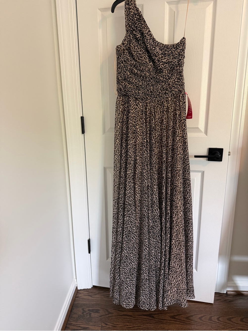 Halston Heritage One-Shoulder Leopard Print Maxi Dress - Beige & Black